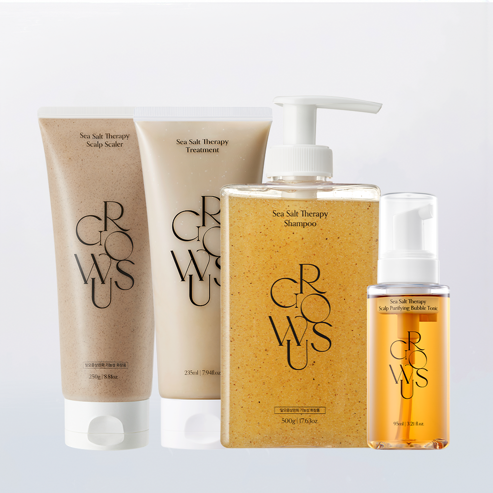 GROWUS Sea Salt Therapy Shampoo, Scalp Scaler, Treatment & Bubble Tonic Set - coffret soin capillaire coréen