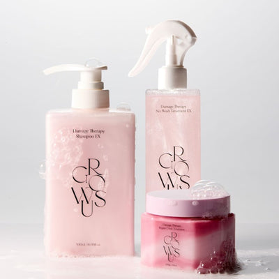 GROWUS Damage Therapy Shampoo EX, Repair Clinic Hair Pack & No-Wash Treatment EX Set