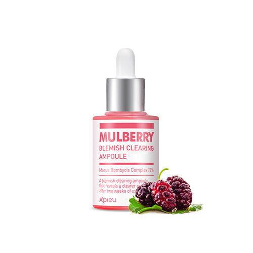 Photo produit A'PIEU Mulberry Blemish Clearing Ampoule 30ml/50ml, marque A'PIEU, sérum anti-imperfections sur fond blanc