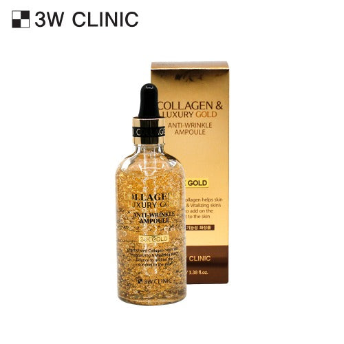 3W CLINIC Collagen Luxury Gold Anti-Wrinkle Ampoule 55ml/100ml disponible sur Ma petite Coree, ton Eshop 100% K-beauty en direct de Seoul