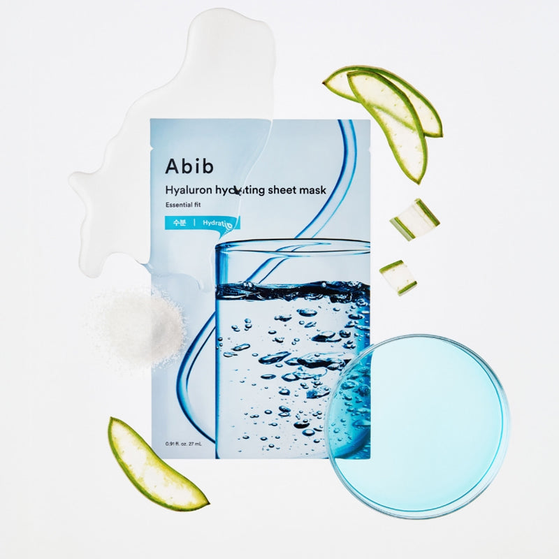 ABIB Hyaluronic Acid Moisture Sheet Mask Essential Fit, masque visage en tissu hydratant avec gouttes d'eau et tranches de citron