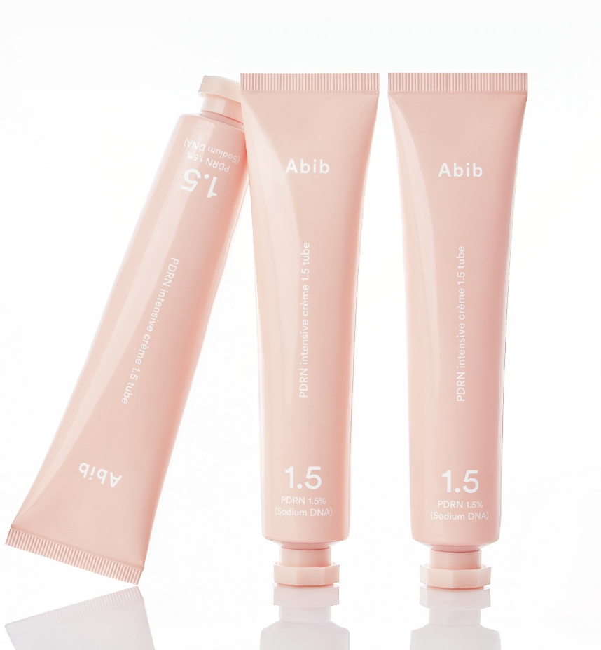 ABIB PDRN Intensive Cream 1.5 Tubes 75ml, crèmes roses Abib sur fond clair, packs côte à côte
