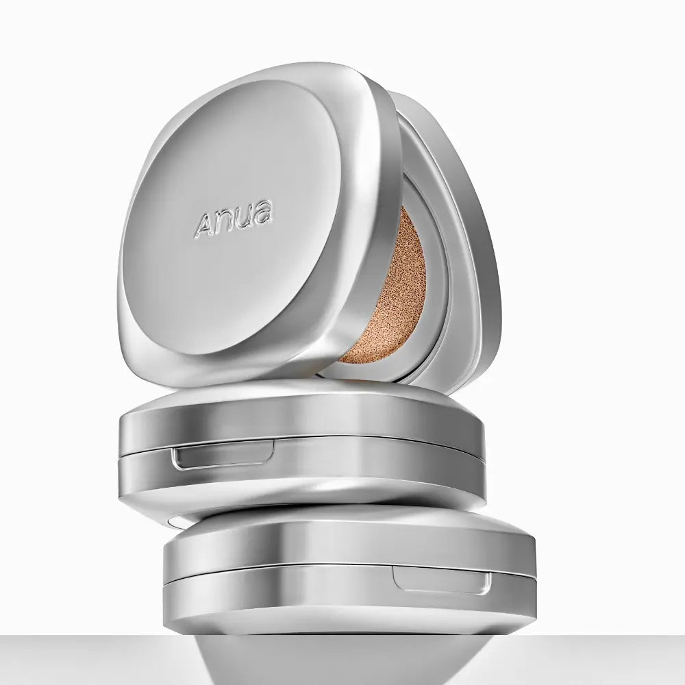ANUA Gyul Cushion SPF50+PA+++, coussin de teint de la marque ANUA en packaging argent, sur fond blanc.