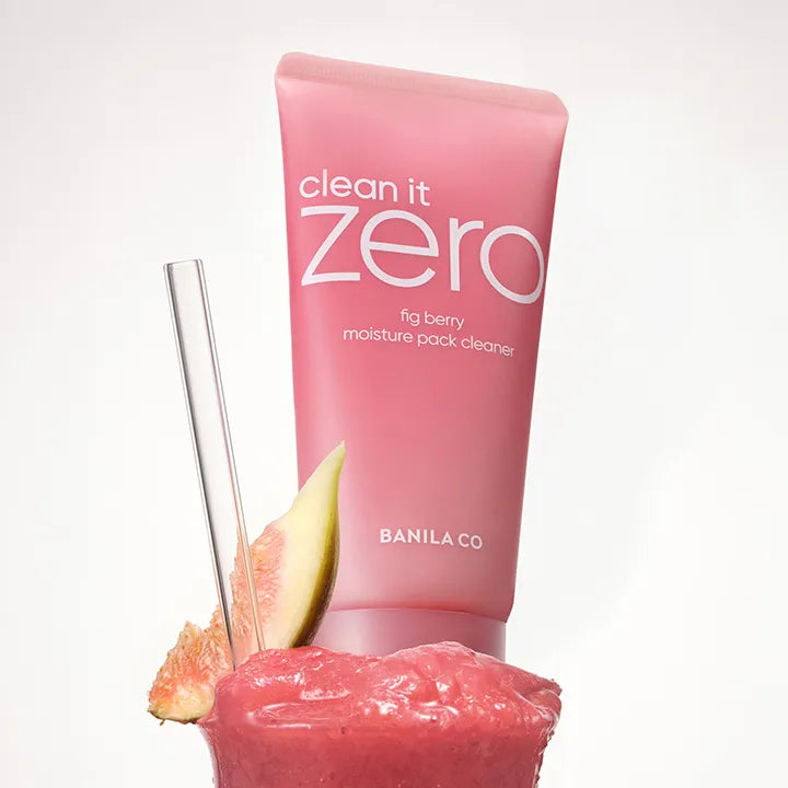 BANILA CO Clean It Zero Figberry Moisture Pack Cleanser 180g, tube rose et figue, visuel produit sur fond blanc.
