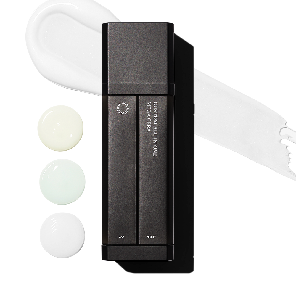 BLACK MONSTER Custom All-in-One 75ml de la marque BLACK MONSTER, sur flacons et crème blanche, visuel produit sur fond clair.