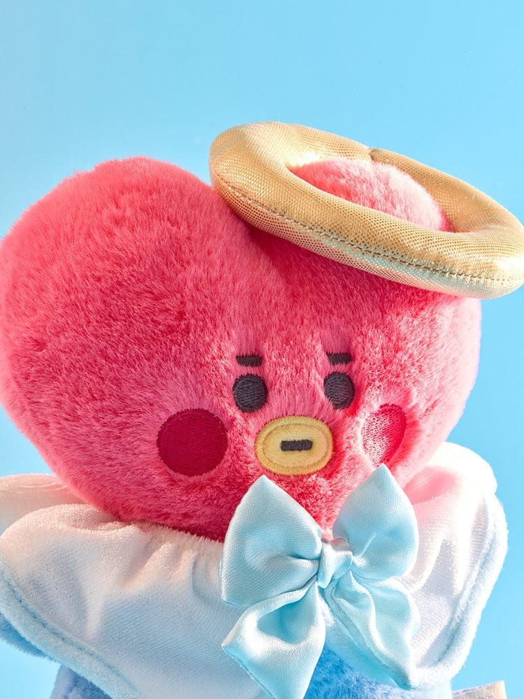 BT21 ANGEL & VILLAIN COSTUME CLOSET - ANGEL, peluche rose sur fond bleu ciel, design doux LINE FRIENDS