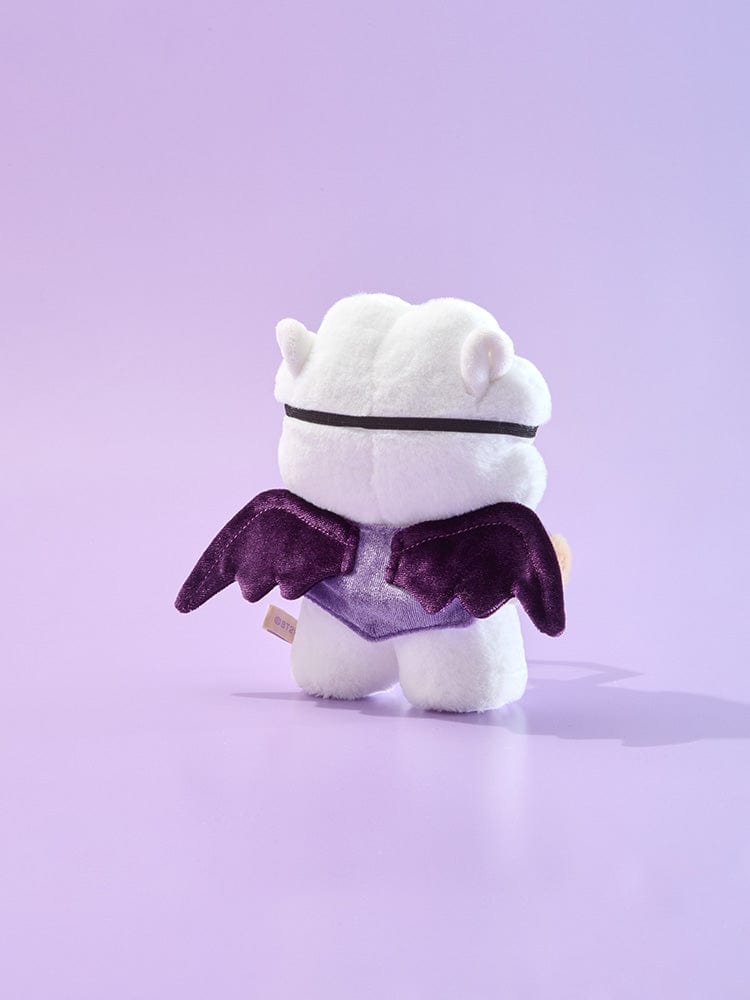 BT21 ANGEL & VILLAIN COSTUME CLOSET - VILLAIN, peluche LINE FRIENDS BTS, personnage vilain en tenue sur fond violet.