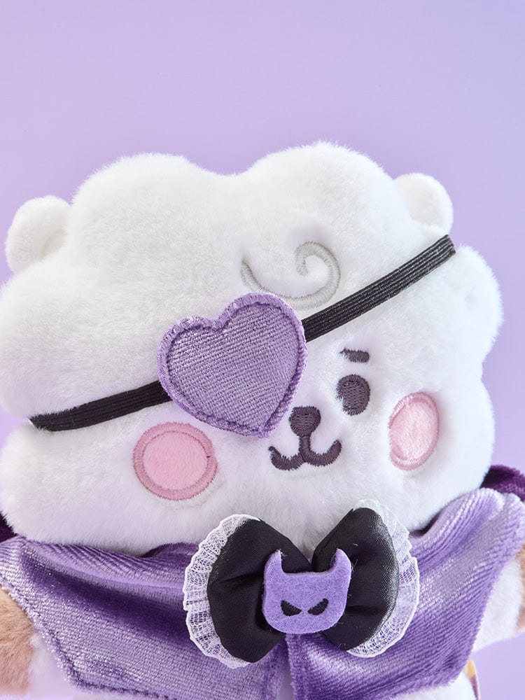 BT21 ANGEL & VILLAIN COSTUME CLOSET - VILLAIN : peluche décorative LINE FRIENDS BTS, panda violet sur fond violet.