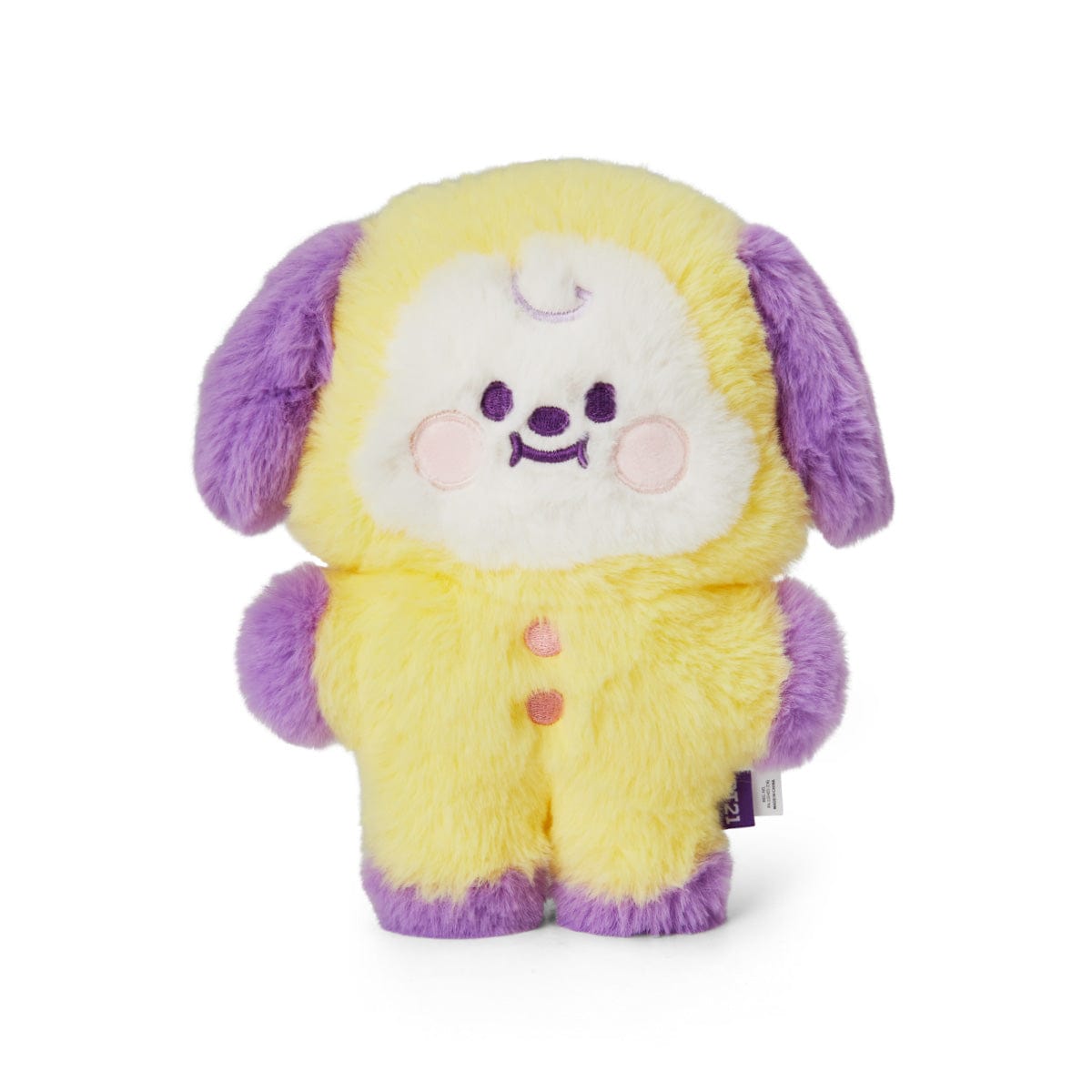 BT21 BABY CHIMMY FLAT FUR STANDING DOLL PURPLE HEART EDITION, peluche chiot Jimin BTS, sur fond blanc
