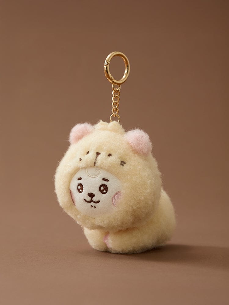 BT21 BABY MORE FLUFFY PLUSH KEYRING, porte-clés peluche bébé sur fond beige, personnages BT21 et LINE FRIENDS, K-pop