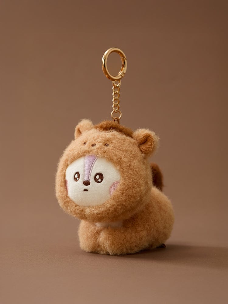 BT21 BABY MORE FLUFFY PLUSH KEYRING, porte-clés peluche bébé Koya sur fond beige, LINE FRIENDS, accessoire K-pop