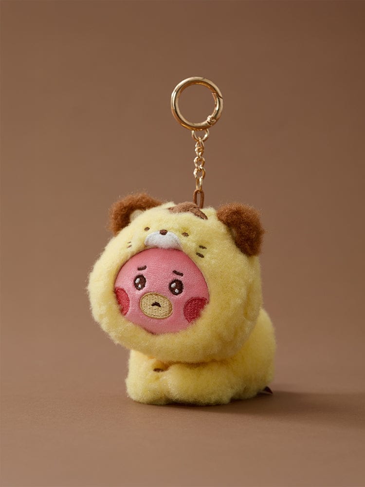BT21 BABY MORE FLUFFY PLUSH KEYRING : porte-clés plush à tête d’agrume BT21 Baby, fond beige, décor K-pop LINE FRIENDS