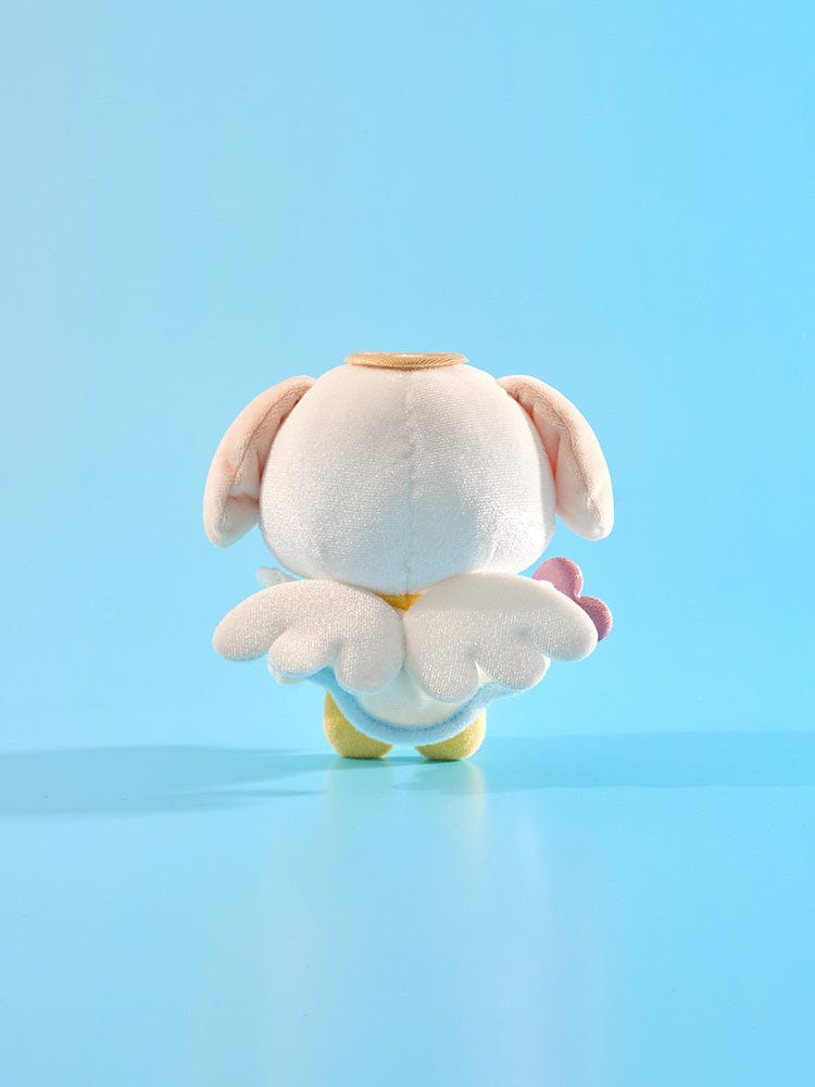 BT21 CHIMMY ANGEL PLUSH ANGEL & VILLAIN, peluche officielle LINE FRIENDS de CHIMMY ange sur fond bleu ciel.