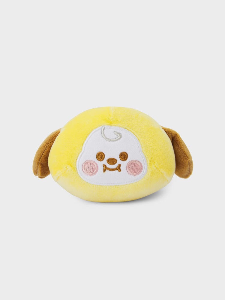 BT21 CHIMMY BABY MOCHI FACE CUSHION (S), coussin mochi jaune CHIMMY LINE FRIENDS sur fond clair, ambiance kawaii.
