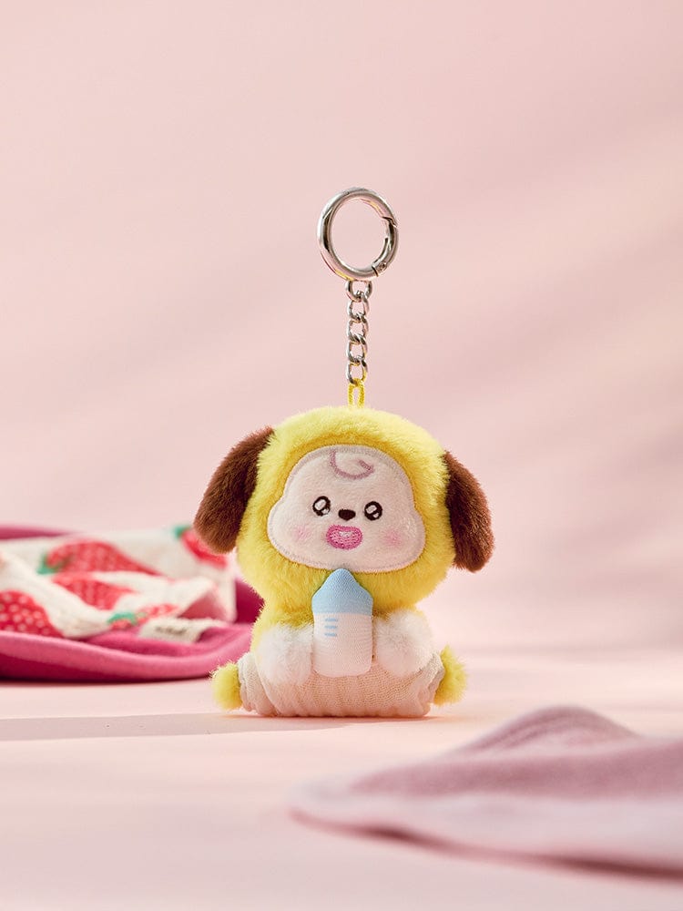 BT21 CHIMMY BABY PLUSH KEYRING NEWBORN SEASON 2, porte-clés officiel CHIMMY sur fond rose, fan K-pop BTS