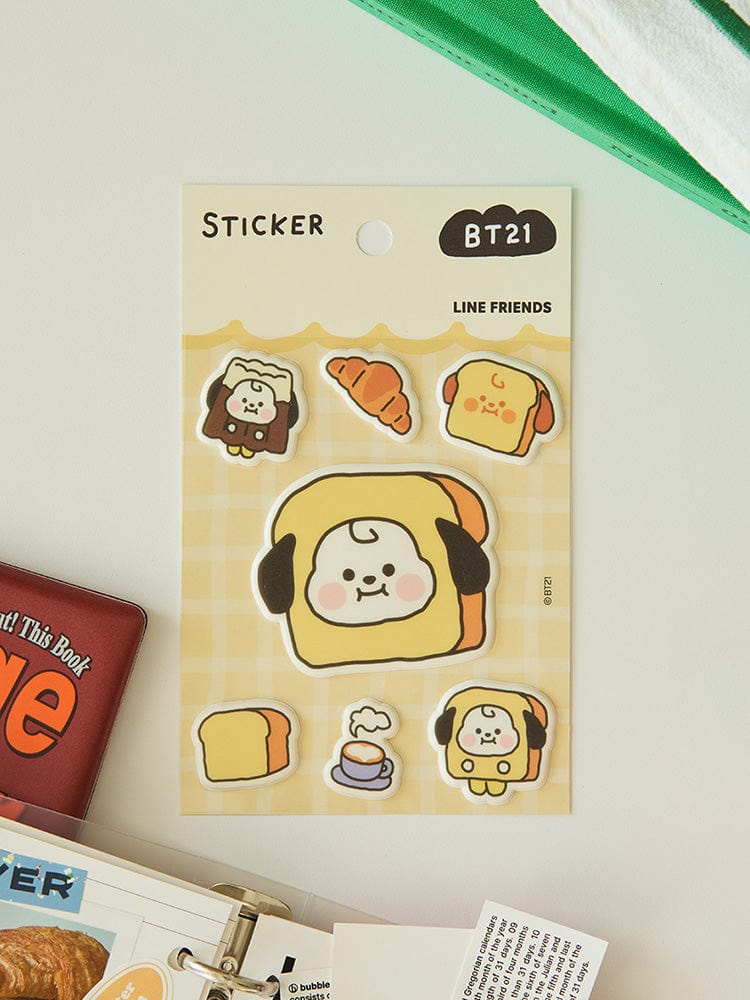 BT21 CHIMMY BABY STICKERS BAKERY SHOP : stickers officiels LINE FRIENDS avec CHIMMY, sur emballage en cuisine
