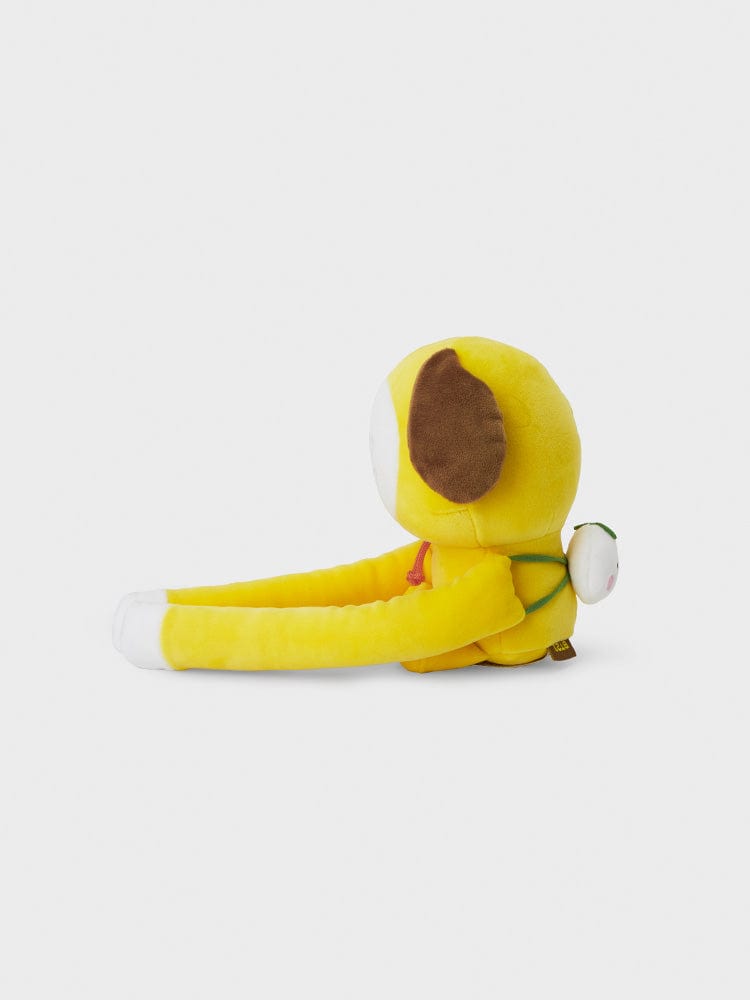 BT21 CHIMMY BIG PLUSH MAGNET CHEWY CHEWY CHIMMY, peluche jaune chien CHIMMY LINE FRIENDS sur fond clair, photo produit.