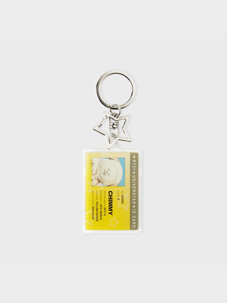 BT21 CHIMMY ID CARD ACRYLIC KEYRING SILVER EDITION, porte-clés acrylique LINE FRIENDS avec CHIMMY pour badges, fond blanc