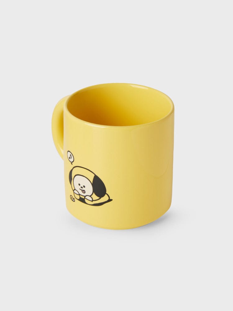 BT21 CHIMMY MUG CUP (12 OZ) NEW BASIC EDITION : mug jaune CHIMMY, style kawaii, logo LINE FRIENDS, fond clair