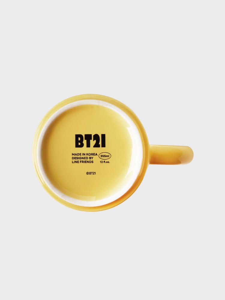 BT21 CHIMMY MUG CUP (12 OZ) NEW BASIC EDITION, mug jaune officiel LINE FRIENDS, vue intérieure sur fond clair