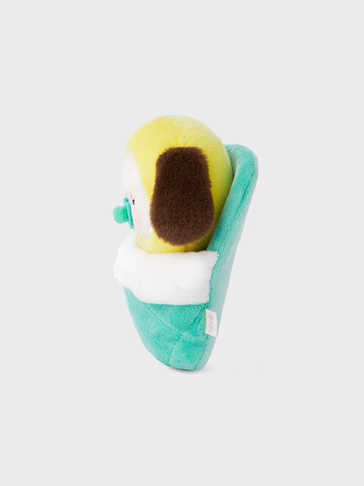BT21 CHIMMY NEWBORN BABY PLUSH peluche officielle sous licence BTS, chiot CHIMMY en forme de chaussette bleue, fond clair