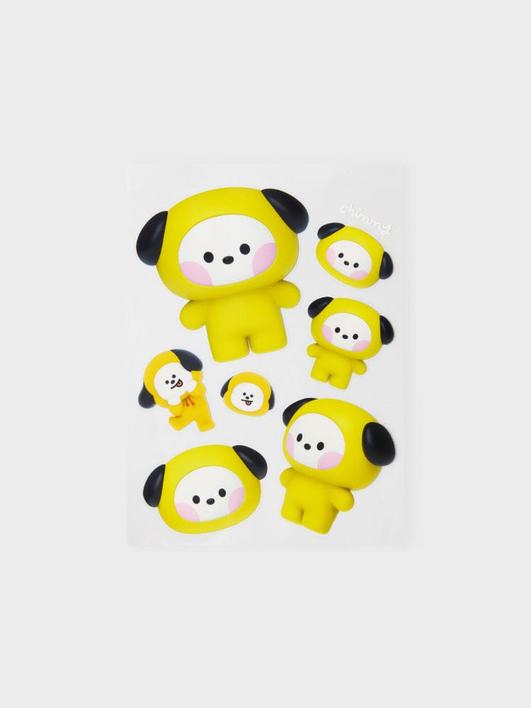 BT21 CHIMMY REMOVABLE STICKERS BIG & TINY EDITION : autocollants officiels LINE FRIENDS, chiot CHIMMY jaune et noir sur fond blanc