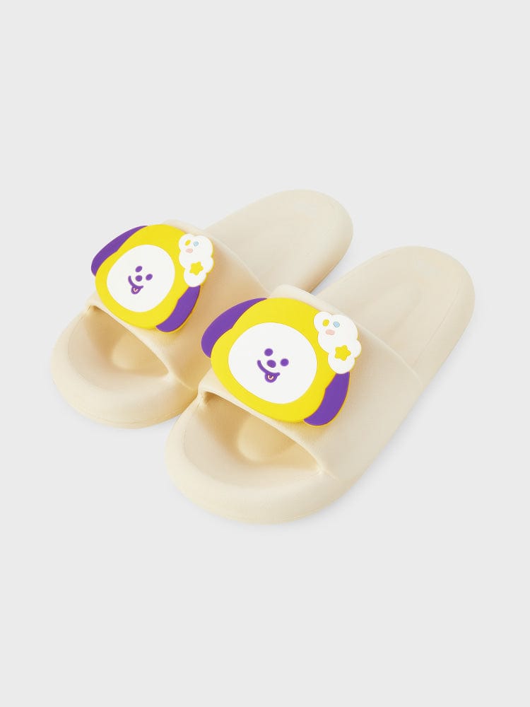 BT21 CHIMMY SLIPPERS ON THE CLOUD EDITION : slippers crème avec CHIMMY, ambiance kawaii, produit officiel LINE FRIENDS.