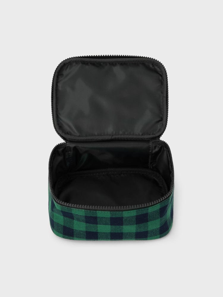 BT21 CHIMMY minini CHECKERED POUCH BASIC, pochette officielle LINE FRIENDS noire à motif écossais, vue ouverte