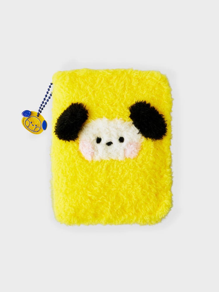 BT21 CHIMMY minini PHOTO BINDER GLITTER EDITION : mini classeur photo pailleté jaune, visuel CHIMMY LINE FRIENDS, fond clair.