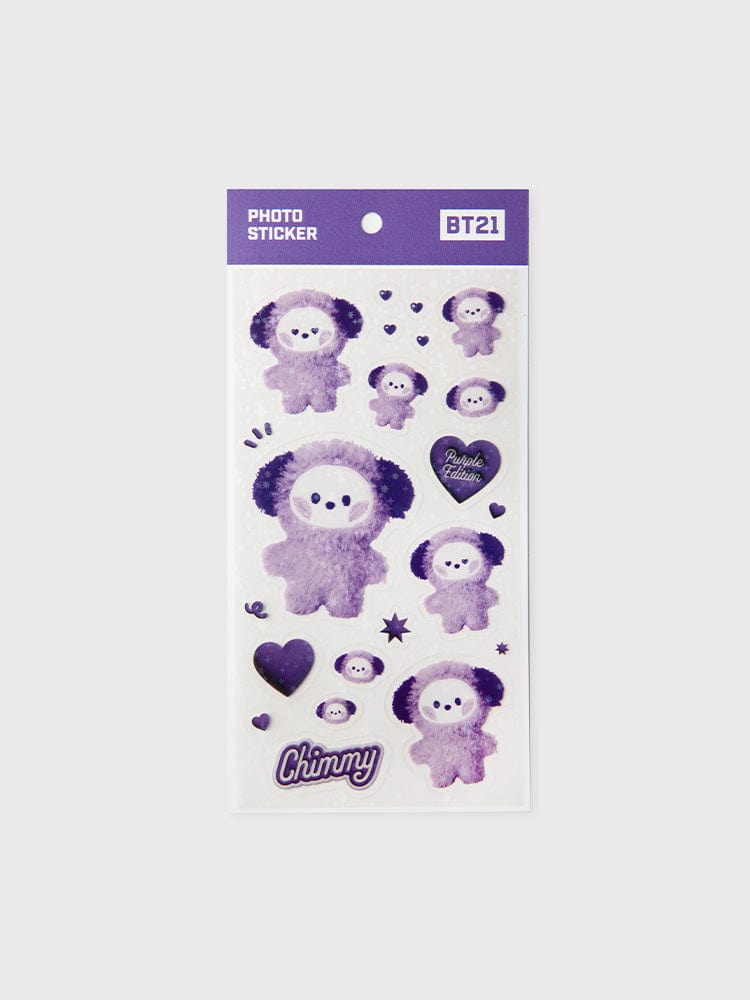 BT21 CHIMMY minini STICKERS PURPLE OF WISH EDITION, stickers violets avec CHIMMY sur packaging papeterie LINE FRIENDS