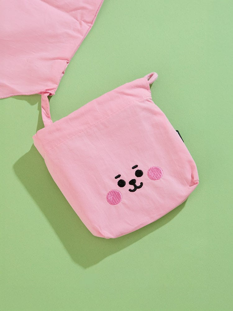 BT21 COOKY BABY BASIC ECO BAG, sac bébé rose avec visage de COOKY (BT21/Jung kook), sur fond vert pastel, officiel LINE FRIENDS