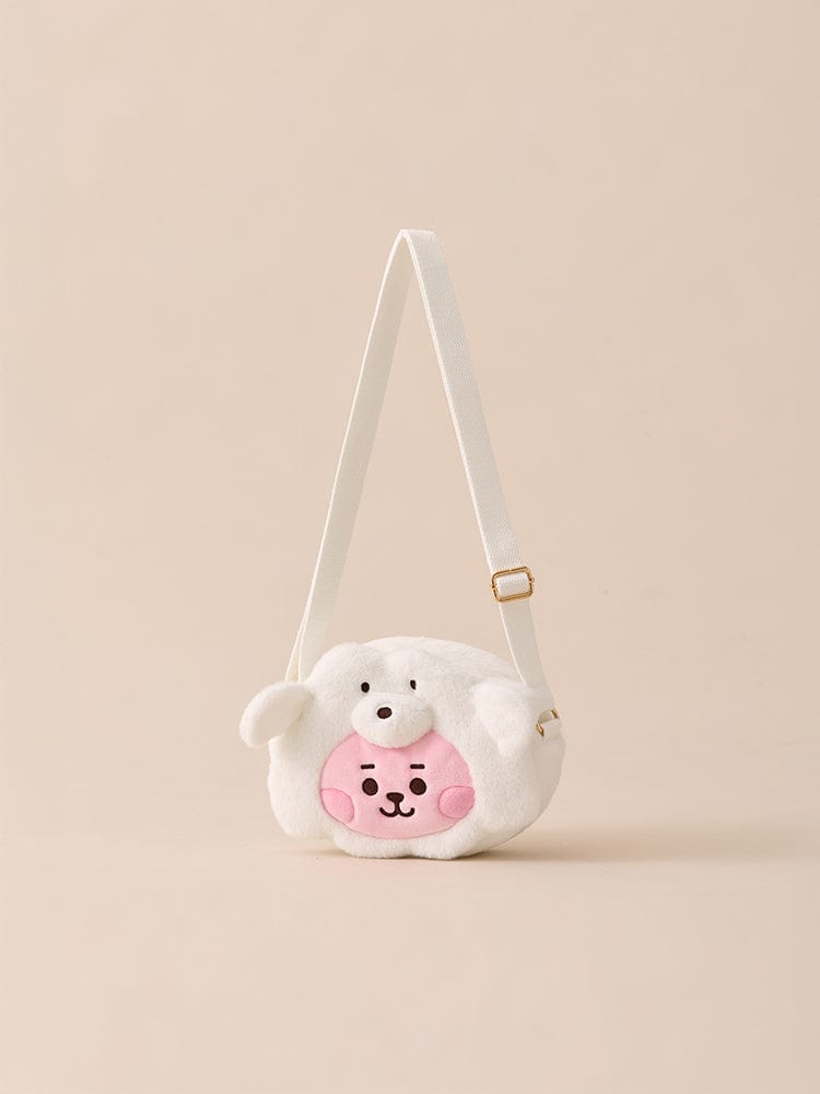 BT21 COOKY BABY CROSSBODY BAG FLUFFY, mini sac bandoulière flou COOKY, design LINE FRIENDS, fond clair studio.