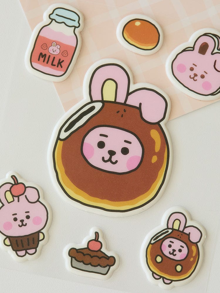 BT21 COOKY BABY STICKERS BAKERY SHOP : autocollants COOKY lapin musclé Jungkook BTS, design boulangerie, fond clair