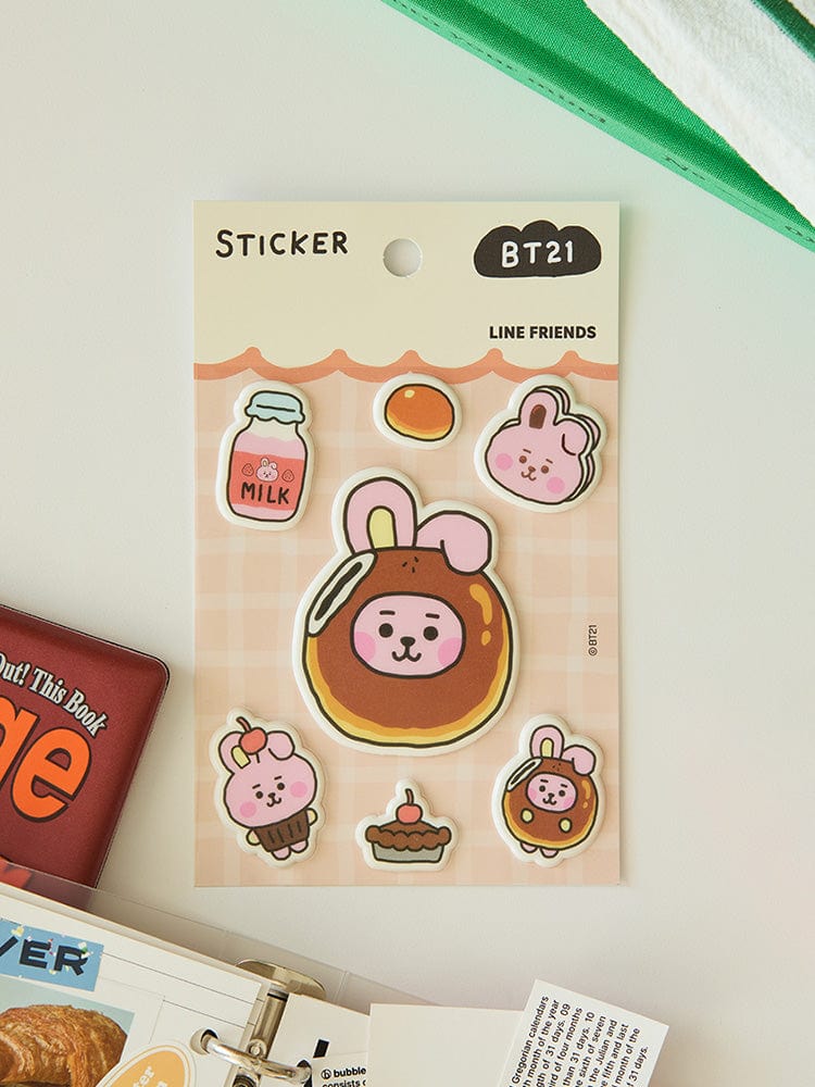 BT21 COOKY BABY STICKERS BAKERY SHOP : stickers officiels LINE FRIENDS avec COOKY lapin, thème boulangerie, sur présentoir
