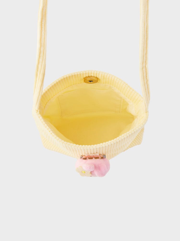 BT21 COOKY MINI CORDUROY CROSSBODY BAG SPRING DAYS, sac crossbody jaune en velours côtelé, LINE FRIENDS, mini poche.