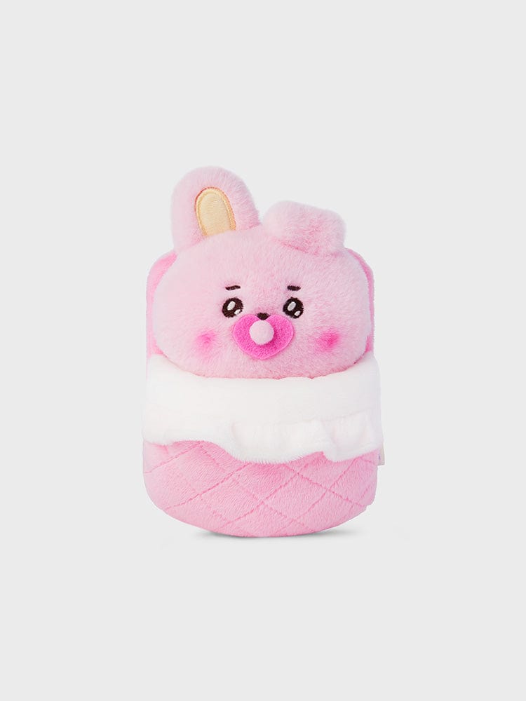 BT21 COOKY NEWBORN BABY PLUSH, peluche officielle LINE FRIENDS en lapin rose mignon, sur fond clair.