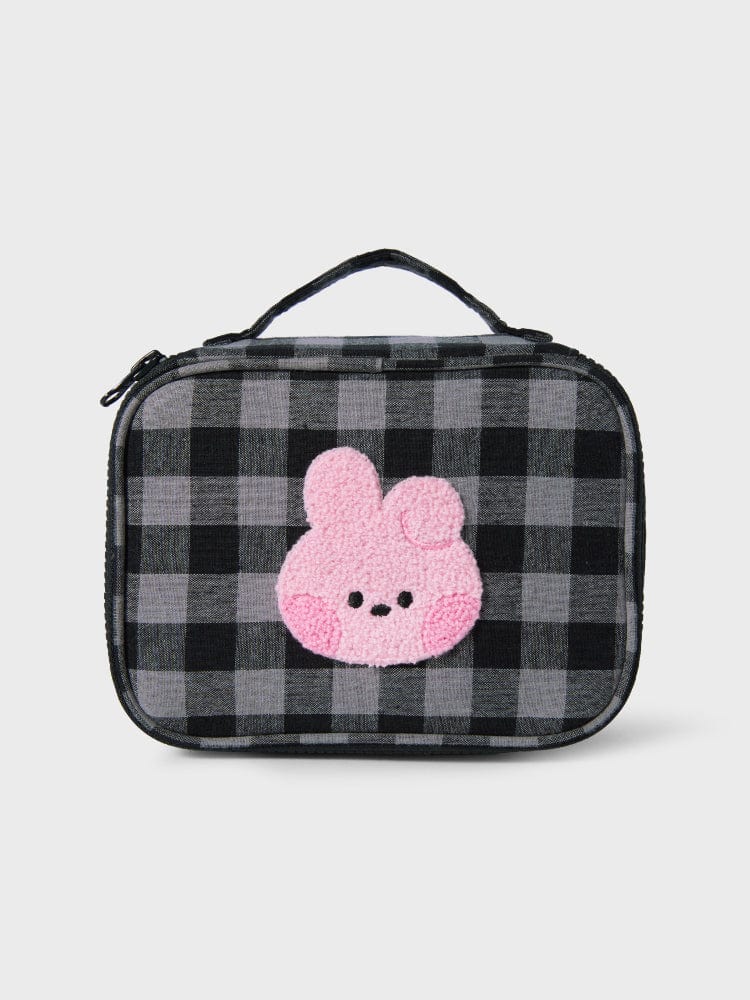BT21 COOKY minini CHECKERED POUCH BASIC : pochette à carreaux noire et blanche LINE FRIENDS, mini sac COOKY.