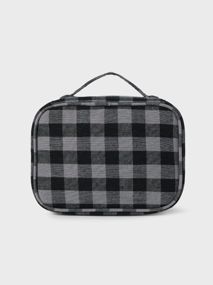 BT21 COOKY minini CHECKERED POUCH BASIC : pochette à carreaux noir et gris, motif COOKY, style minimaliste LINE FRIENDS.
