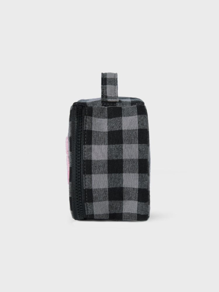 BT21 COOKY minini CHECKERED POUCH BASIC : pochette à carreaux gris/noir MININI LINE FRIENDS avec COOKY lapin