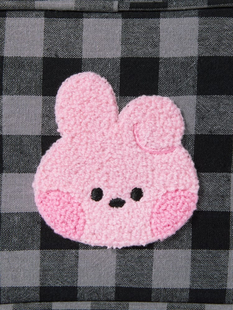 BT21 COOKY minini CHECKERED POUCH BASIC : pochette mini rose COOKY sur fond carreaux noir et gris LINE FRIENDS