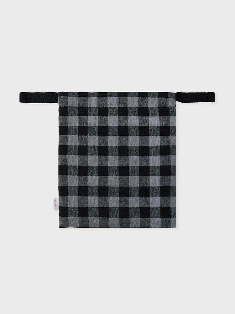 BT21 COOKY minini STRING POUCH BASIC : pochette officielle LINE FRIENDS, motif carreaux noir et blanc, avec design COOKY.