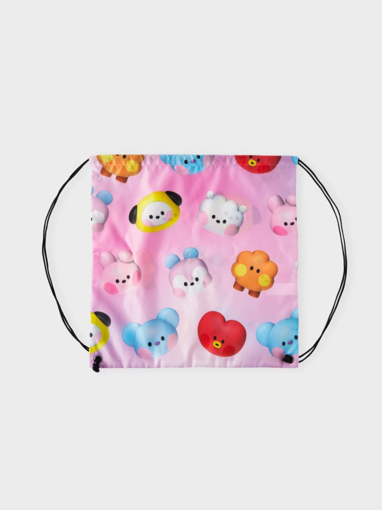 BT21 DRAWSTRING BACKPACK BIG & TINY EDITION sac à dos à cordons rose LINE FRIENDS, personnages BT21 sur fond blanc