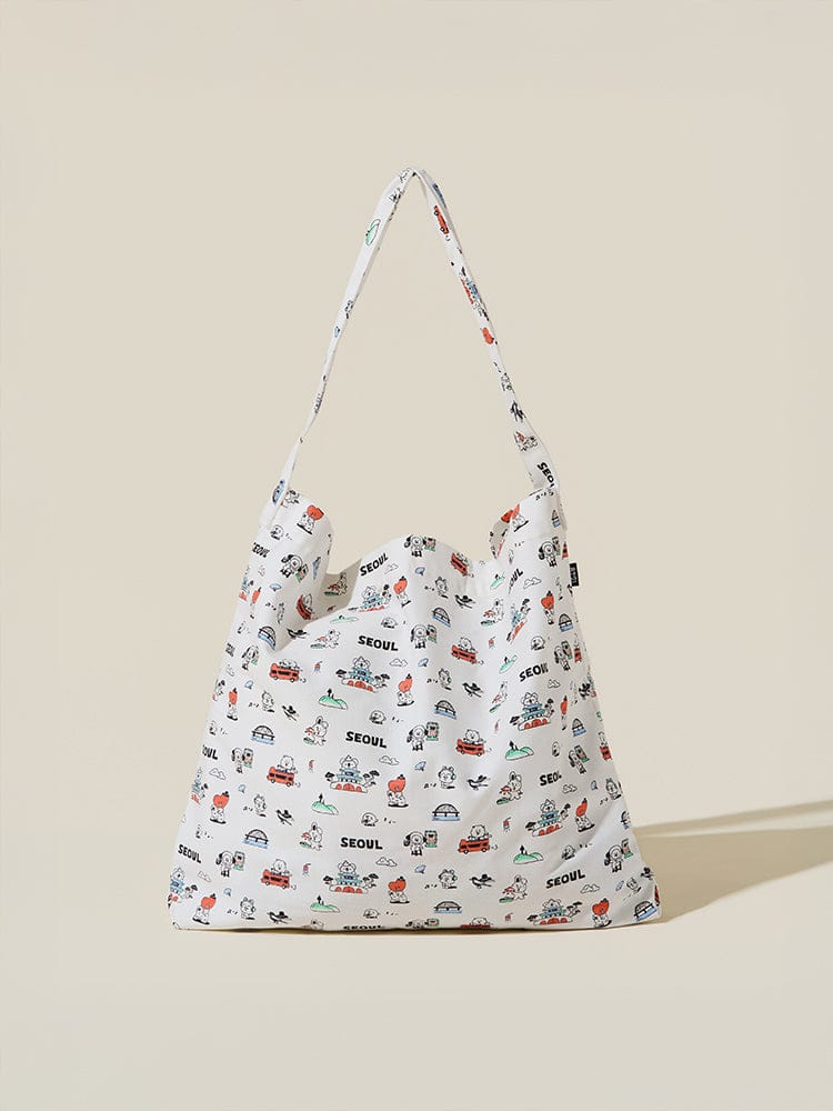 BT21 ECO BAG SEOUL EDITION : sac/pochette en tissu avec motifs Seoul et personnages BT21, style officiel LINE FRIENDS.