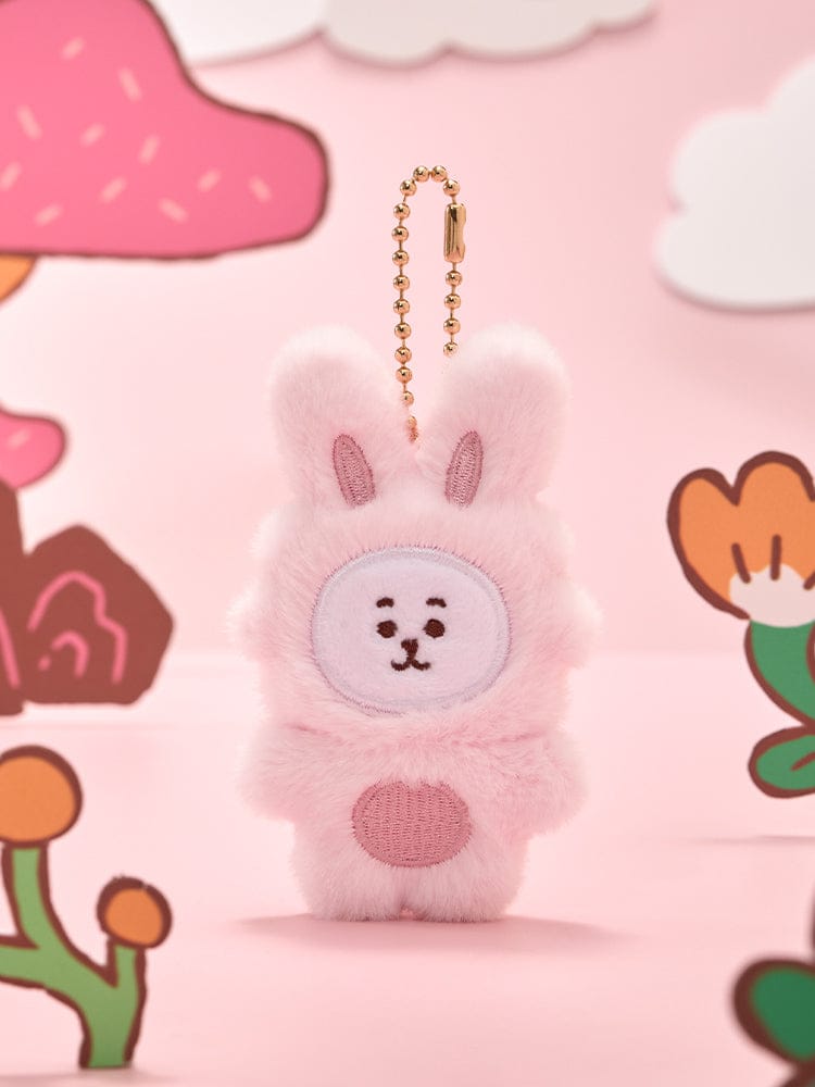 BT21 FLAT PLUSH KEYRING K-TOKKI : porte-clés peluche à breloques sur fond décor K-pop, licence LINE FRIENDS/BTS.