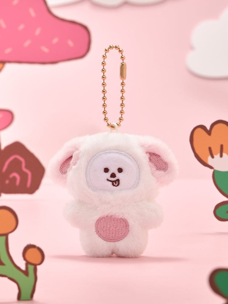 BT21 FLAT PLUSH KEYRING K-TOKKI : porte-clés peluche sur fond rose décoré, sous licence LINE FRIENDS, style K-pop BTS.