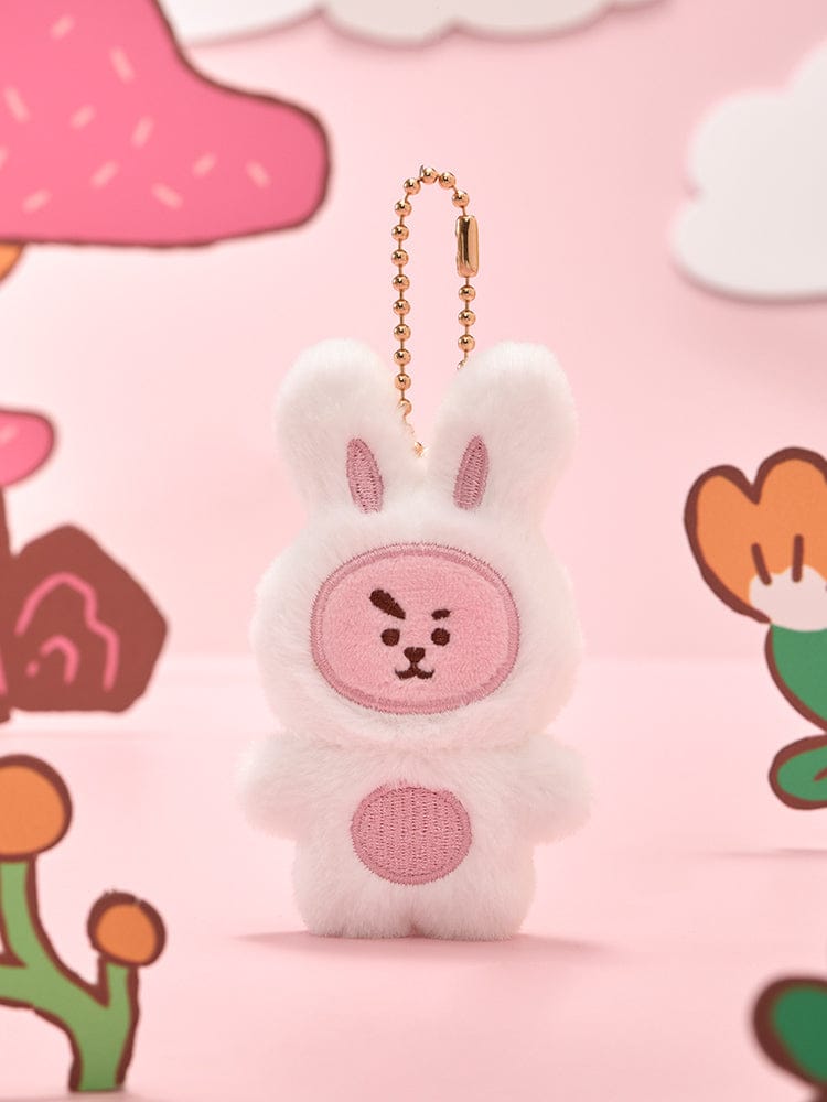 BT21 FLAT PLUSH KEYRING K-TOKKI porte-clés en peluche plate blanc, décor K-pop rose (LINE FRIENDS/BTS)