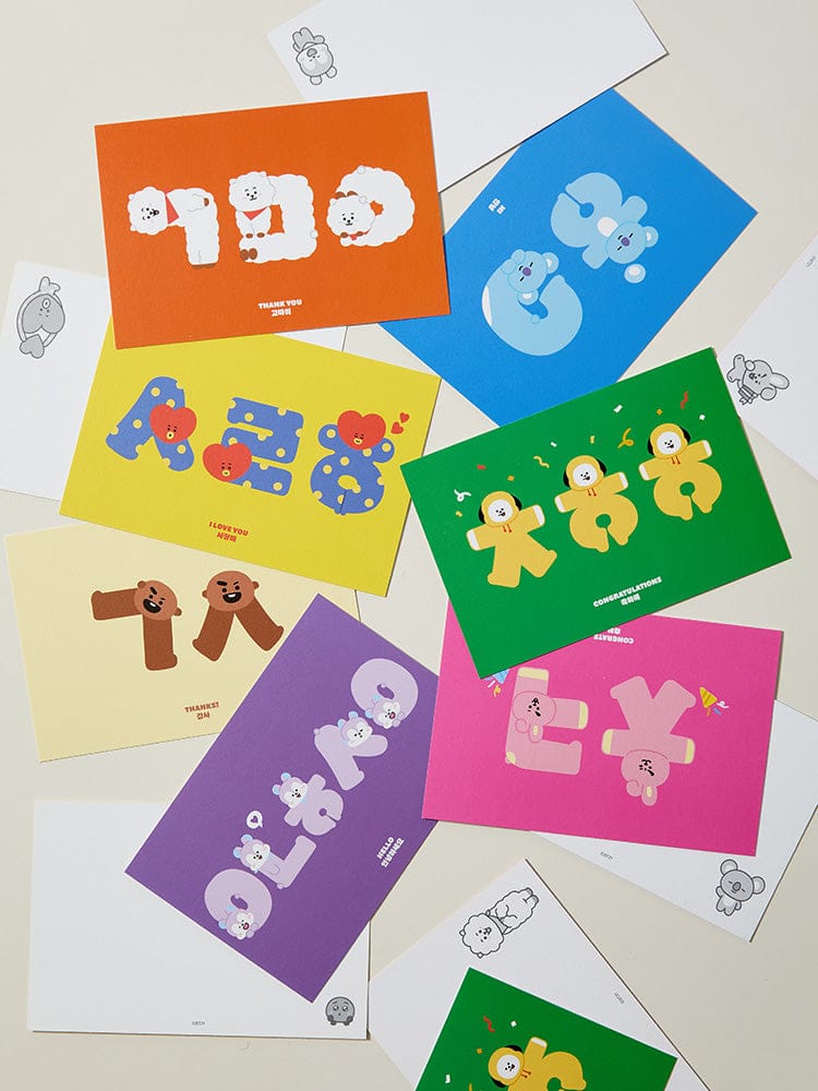 BT21 HANGEUL POSTCARD SOUVENIR officiel LINE FRIENDS : cartes postales Hangeul avec personnages BT21, bureau/école