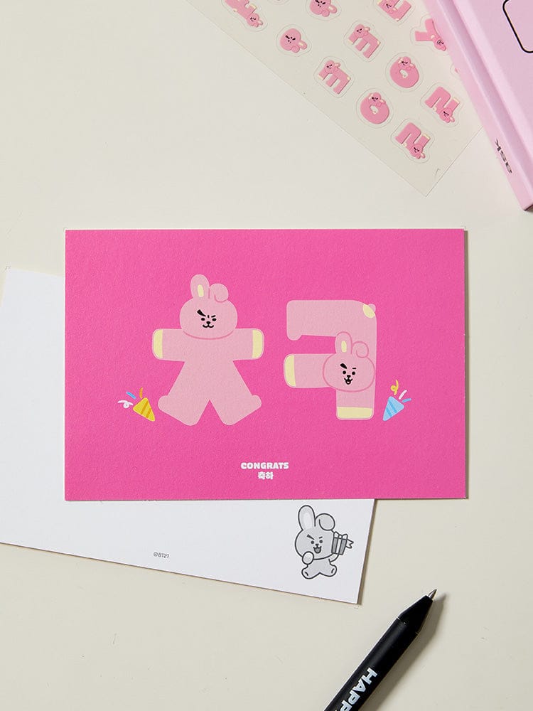 BT21 HANGEUL POSTCARD SOUVENIR LINE FRIENDS : carte rose BTS avec lapin, décor K-pop sur papeterie pour bureau/maison