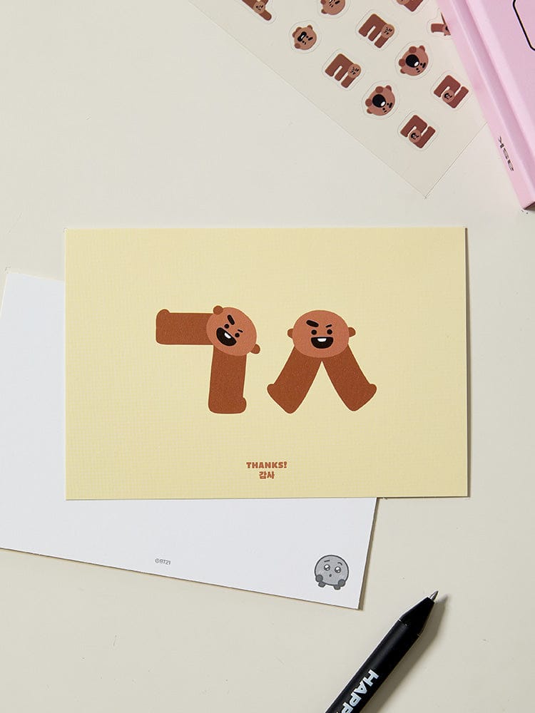 BT21 HANGEUL POSTCARD SOUVENIR : carte postale officielle LINE FRIENDS, personnages BT21 sur fond crème, style papeterie