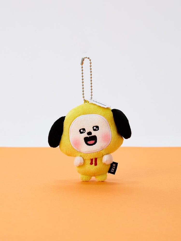 BT21 HEARTBEAT PLUSH KEYRING TODAY'S FACE, porte-clés peluche de marque BT21 sur fond clair et orange